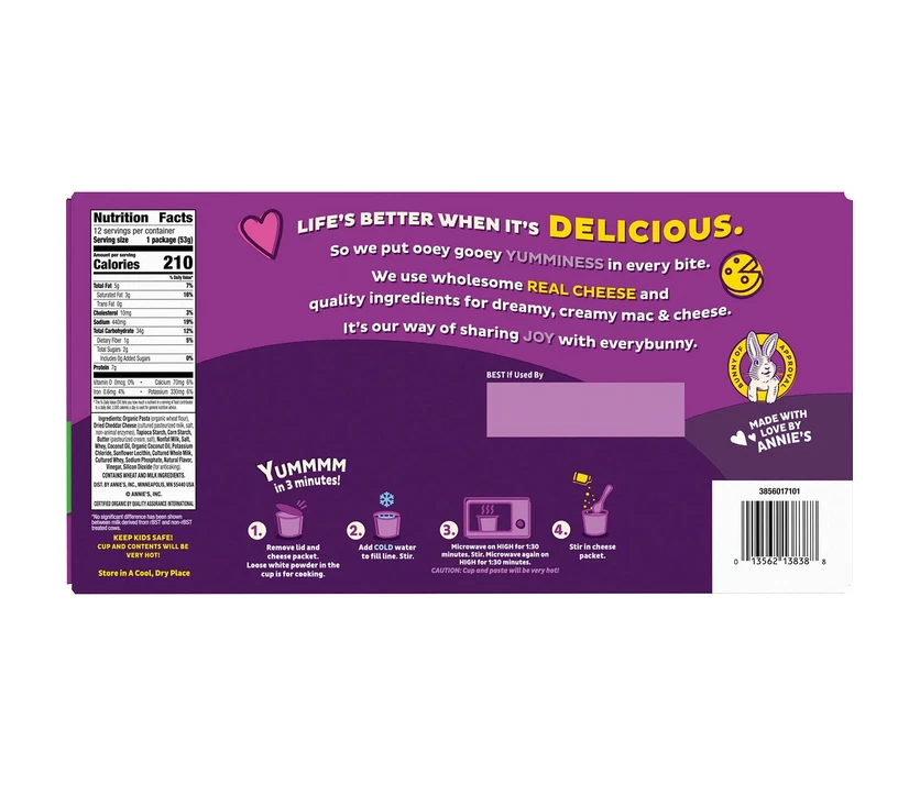 Tazas Annie's Shells and White Cheddar Mac and Cheese, paquete de 12 Foto 2 de 4
