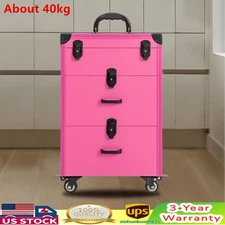 2in1 Rolling Makeup Travel Case Trolley Train Box Cosmetics Organizer W/2 Keys