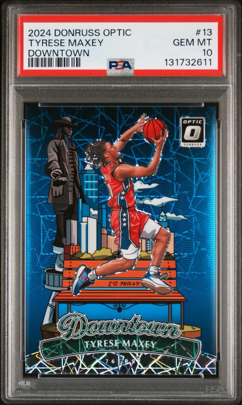 Tyrese Maxey Downtown SSP PSA 10 GEM MINT 2024 Donruss Optic #13