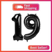 40 Inch Black Number 19 Balloons Foil Digital Helium Number Balloons
