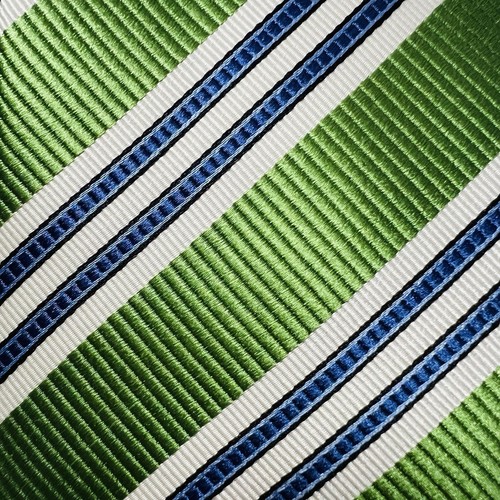 JZ Richards Green,White&Blue Striped Woven Silk Tie 60x3.25” - Picture 2 of 12