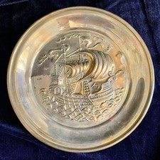 Set of 3 Brass Embossed Galleon Ship Wall Plates 11.5" Made in England — listing 4