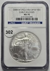 2008-W BURNISHED AMERICAN SILVER EAGLE REV OF 2007 S$1 EARLY RELEASES NGC MS 70