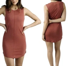 Zyia Active Tybee Island Mini Tank Dress Sleeveless Modal Tunic Faded Brick XS