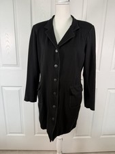 CAbi Black Long Button Front Jacket Notch Lapel Flap Pockets Preppy Blazer M