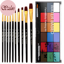 18 Color Water Based Face Painting Kit, 10 Brush for Halloween