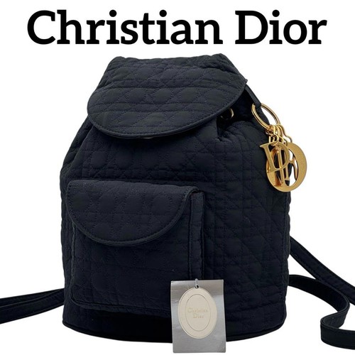 Christian Dior Lady Dior Backpack Black Leather Gold Hardware Charm from Japan