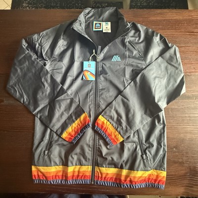 ALDI Jacket Medium Capsule Blu/Org/Ylw Windbreaker Zip Up Silver Unisex T85