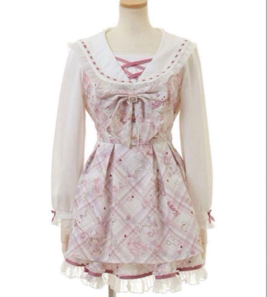 値下げ可LIZLISA sewing bear柄 LIZ LISA Sewing Bear Pattern Women's Set-Up Top Skirt Free Size