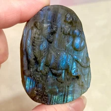 Tiger on Cliff Labradorite Crystal Carving - Natural Gemstone Carved Cabochon 2"