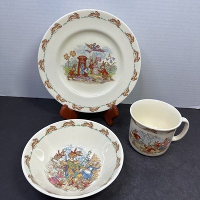 Beatrix Potter Peter Rabbit Child Plate Bowl Cup Bunnykins Royal Doulton 1936