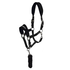 John Whitaker Club Headcollar Black Pony | Fleece Lined | Matching Lead Rope