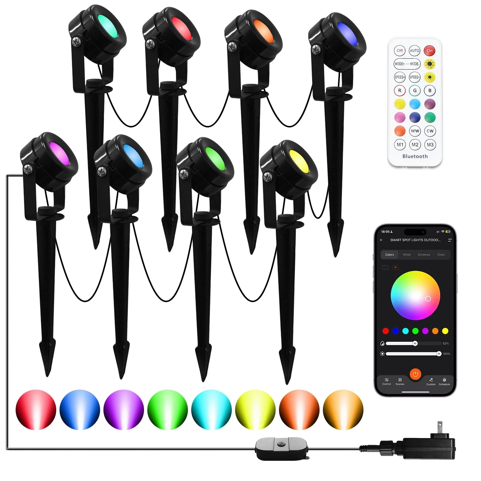 8pcs Smart RGBW Outdoor Landscaping Lights, IP65 Waterproof Low Voltage Lands...