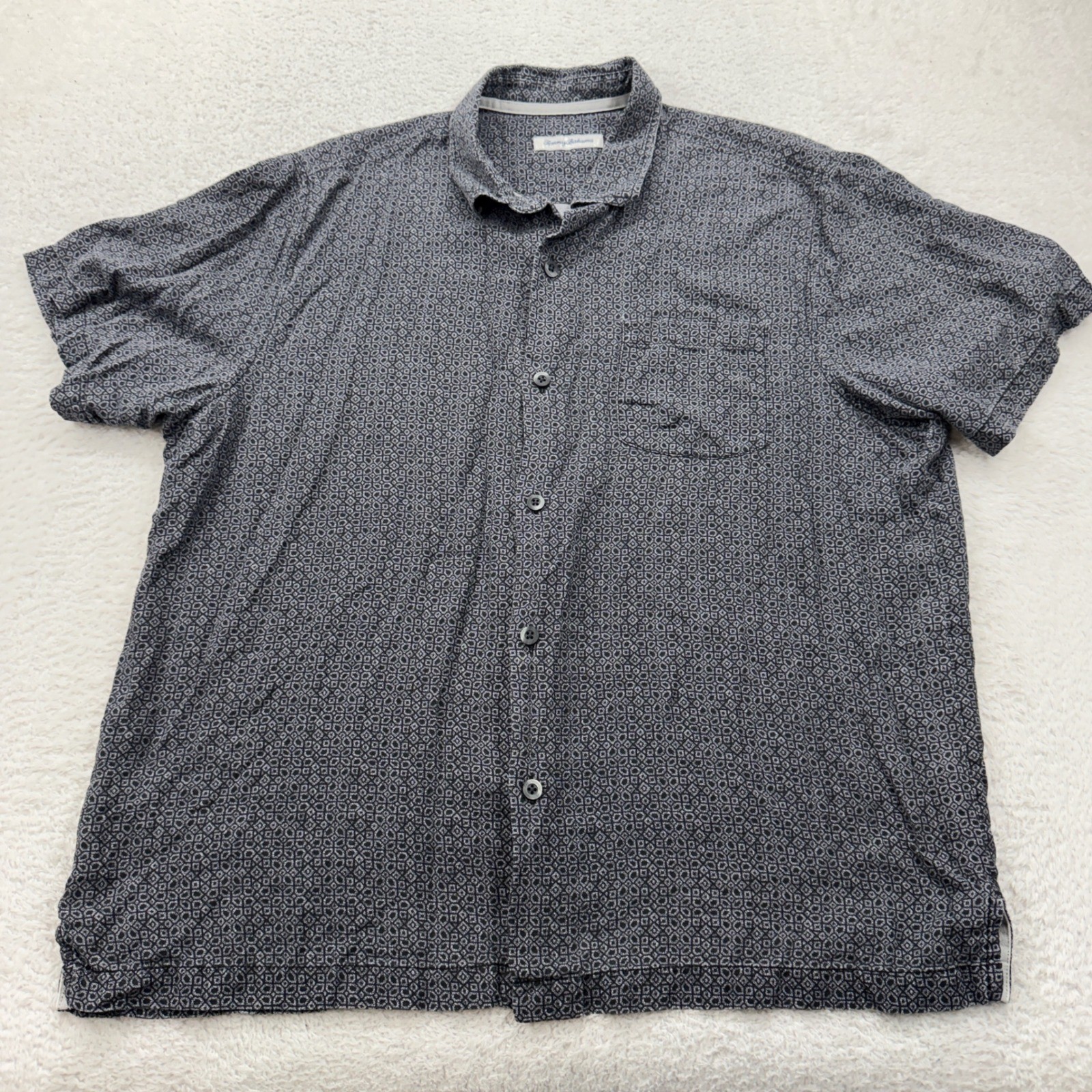Tommy Bahama Mens 2XL Short Sleeve Button Down Shirt Geometric Print Silk