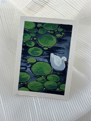 ACEO Original Art Card 2.5x3.5'' Hand Painted 'Moving Lily Pads' Gouache by Han