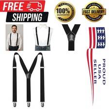 Durable Men's Clip Suspenders Adjustable Solid Black Braces for All Occasions