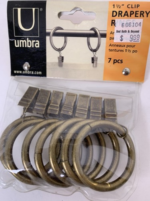 #ad Umbra 1.5quot; Clip Drapery Rings Brass Set of 7 NOS Bed Bath Beyond $8.00
