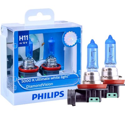 Philips H11 12V 55W Diamond Vision 5000K Super White Light Halogen Bulbs Auto He