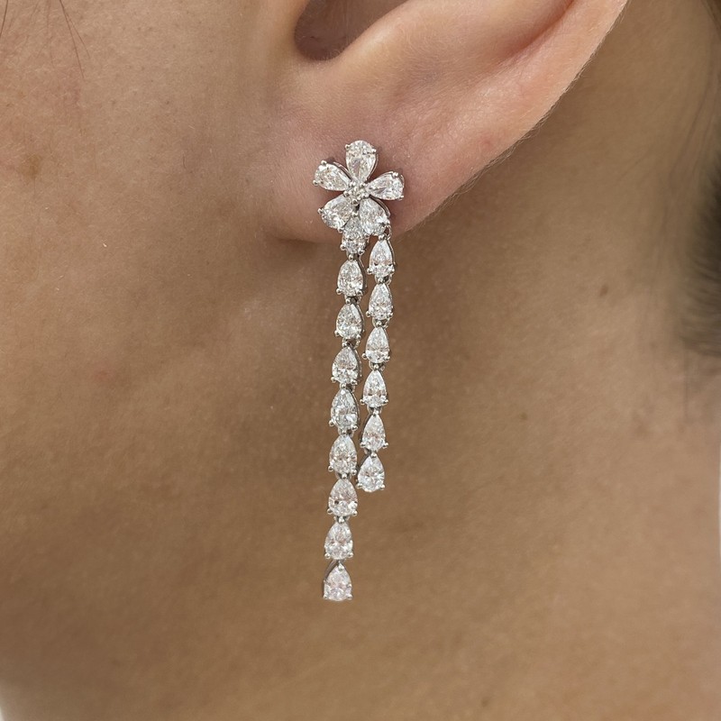 2.8ct Pear & Round Drop Earrings White Gold 14K Labcreated Diamond F/VS