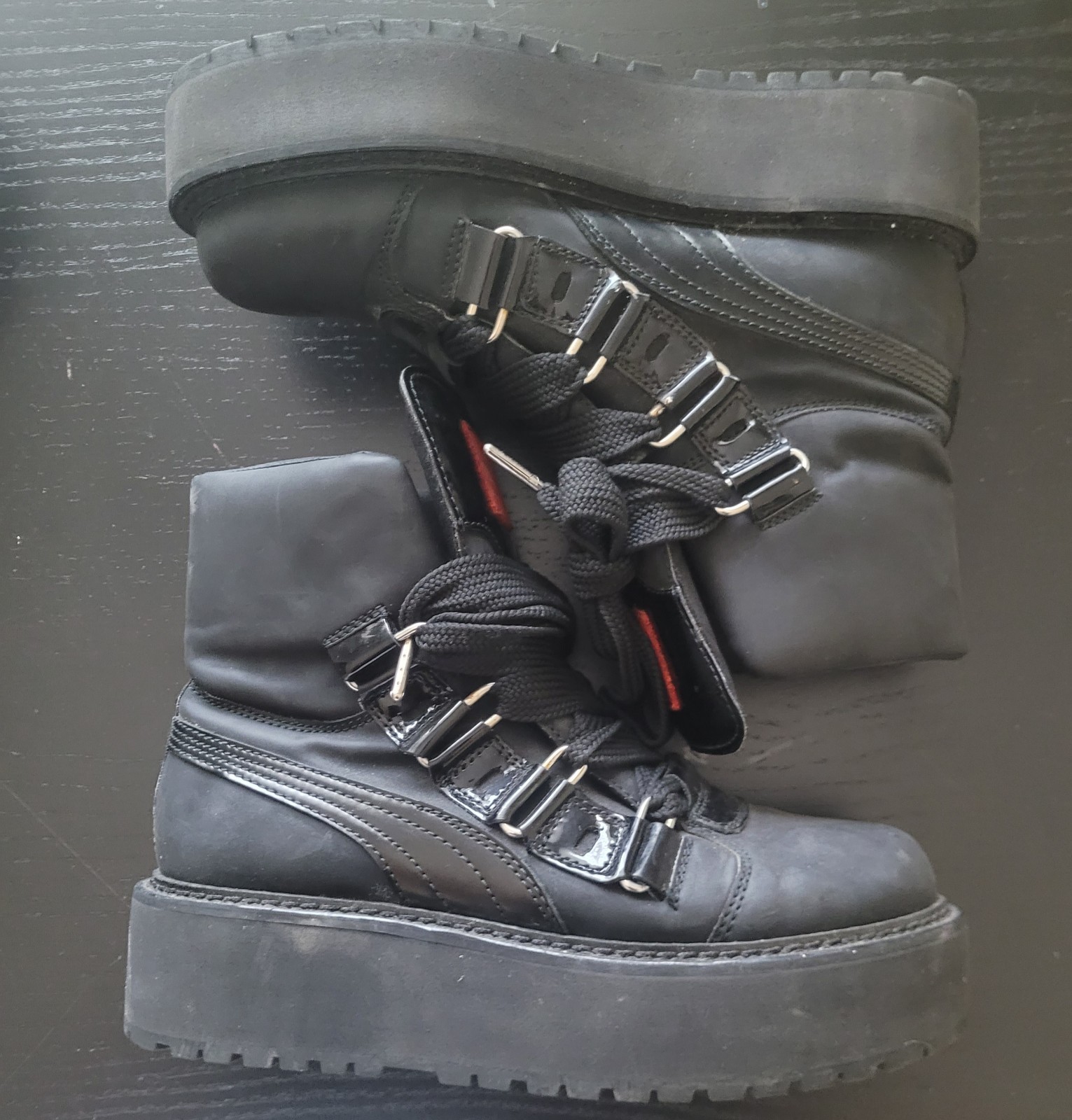 Puma Fenty By Rihanna Eyelet Sneaker Platform Boot Wedge Shoes Black