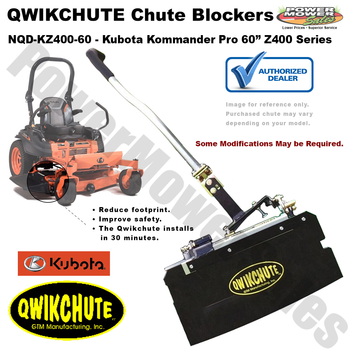 Qwikchute Chute Deflector for Kubota Kommander Pro 60  Z400 Series
