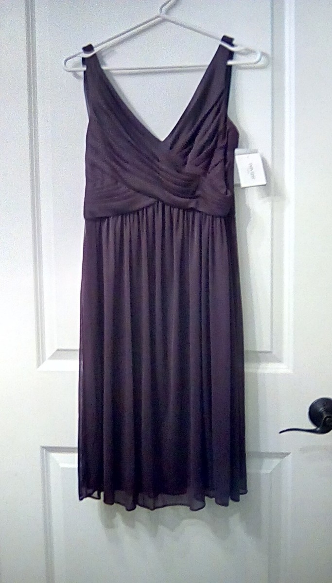 $129.95 NWT David's Bridal Plum Short Mesh Bridesmaid Dress Cowl Back, Size  4