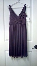 $129.95 NWT David’s Bridal Plum Short Mesh Bridesmaid Dress Cowl Back, Size 4