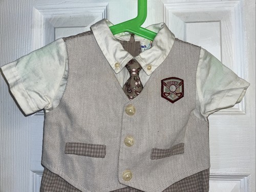Vintage B.T. Kids Boys plaid & Tan Golf Suit, W/ Tie- SO CUTE- 6-9 Months - Picture 2 of 9
