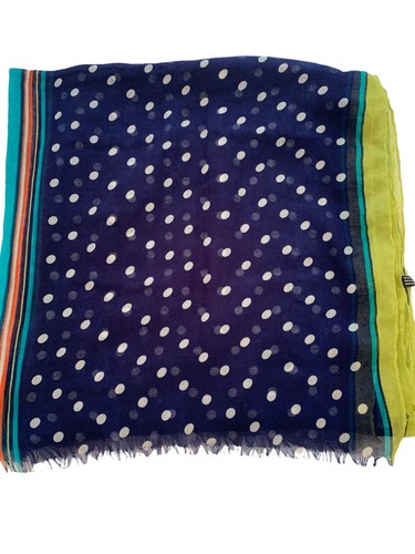 Navy Polkadot With Colorful Strips Shawl Wrap Sarong Polyester Pre-owned S2 - Picture 5 of 12
