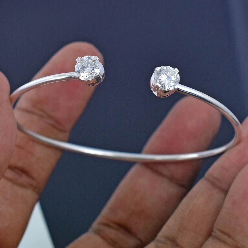 Brazalete solitario diamante blanco roto certificado tratado de 2,20 quilates, plata 925 Foto 4 de 4