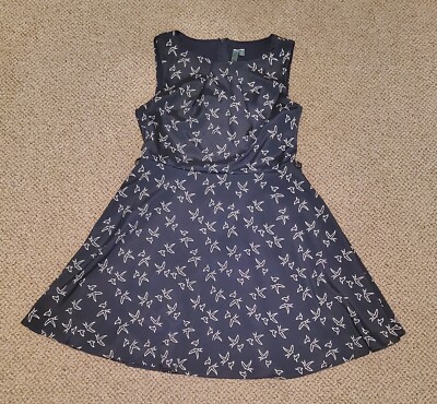 Poema Sleeveless Navy Blue Dress, Bird Pattern, Size Small | eBay
