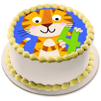 4. Geburtstag Tiger Tortenaufleger essbar Muffin Party Deko neu Geschenk Cupcake
