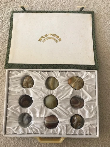 Rain Flower Stone (Natural Chinese Yangtze River Yuhua Agate) in Display Case