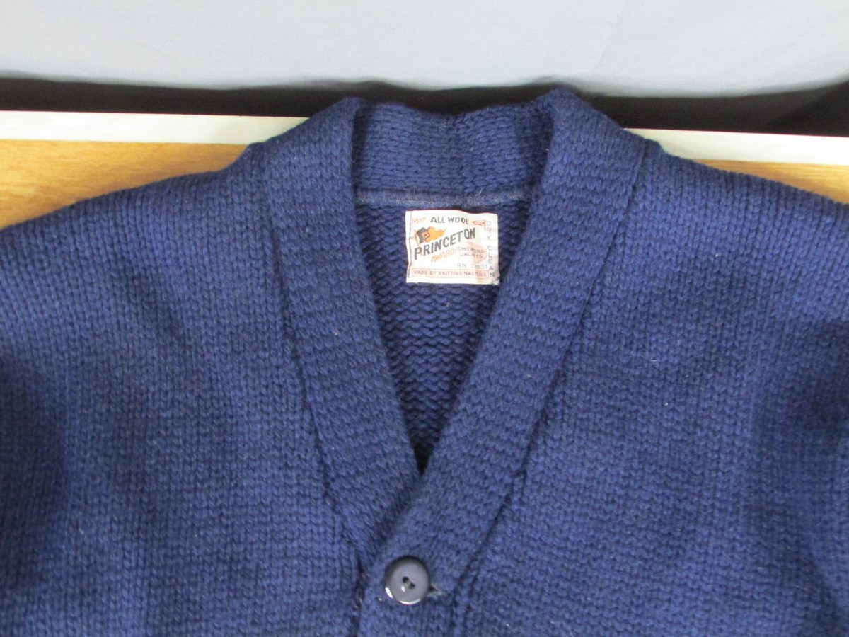 50’s PRINCETON Lettered Cardigan Vintage 1950s Princeton Blue Wool Varsity Cardigan Sweater Q