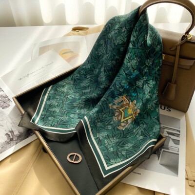 100% Mulberry Silk Scarf Women Square Wrap Neckerchief  26'' Printing Bandana Z66
