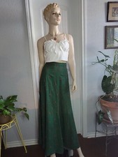 vintage 60s 70s handmade A-line maxi skirt 30" waist green/ red flowers