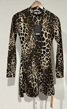 Reformation Dress Sz XS Brown Leopard Animal Print Mini Long Sleeve Kinga