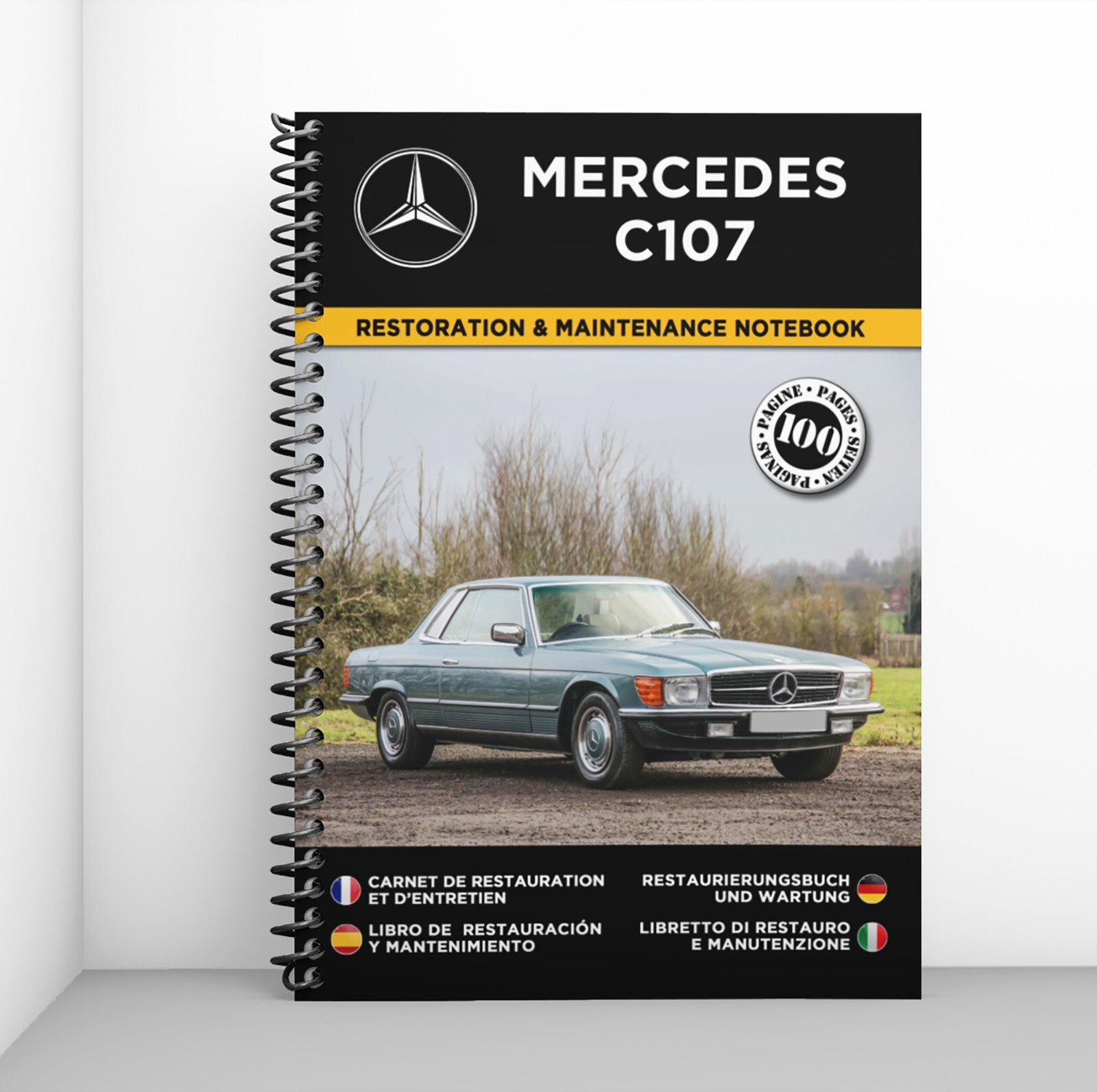 Carnet de restauration MERCEDES C107 et suivi d'entretien pour coupé SLC format A5