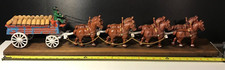 Cast Iron 8 Horse Wagon w/ Wood Beer Kegs, 2 Drivers Dog MOUNTED TO 32" WOOD