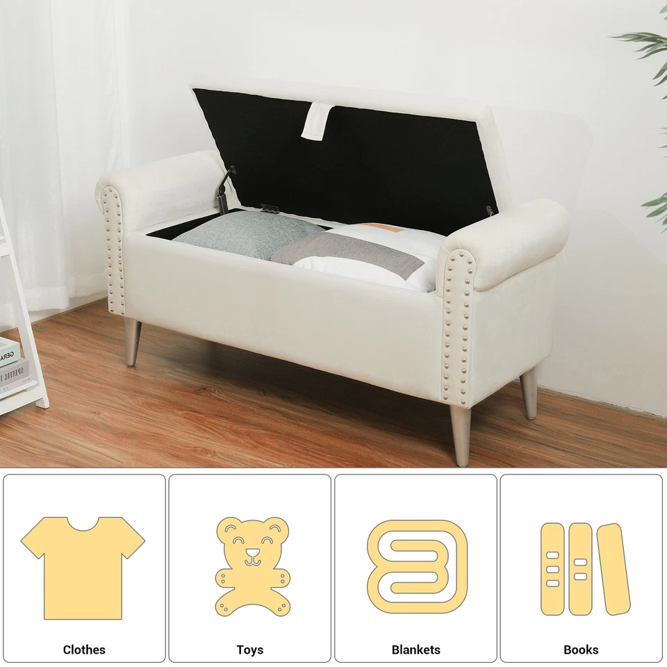 Banco de Almacenamiento 47" Reposapiés Extremo del Asiento de Cama Terciopelo Tapizado Otomano Brazo Enrollado Foto 4 de 4