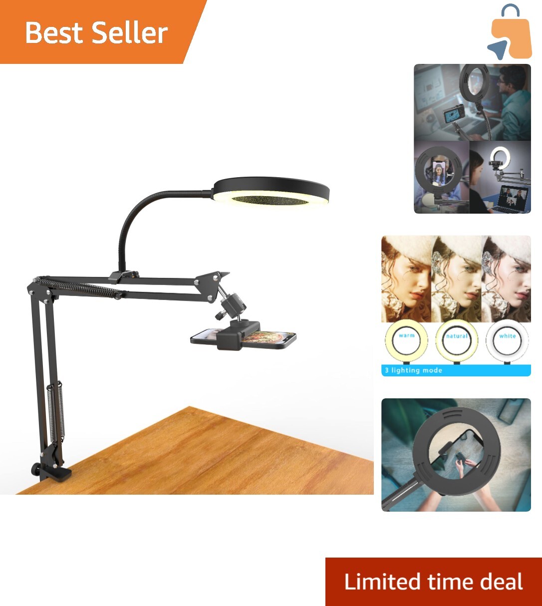 6-Inch Dimmable Ring Light with Adjustable Phone Arm for Streaming and Recording