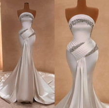 Elegant Pearl Crystal Strapless Mermaid Wedding Dress with Beaded Bridal Gowns