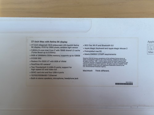2020-21 Apple iMac 5K 27 inch 3.8GHz 8-Core i7, 8GB RAM, 512GB SSD, 5500XT 8GB - Picture 4 of 13