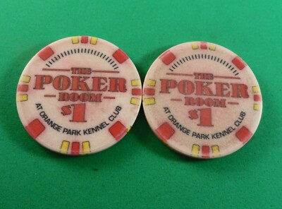 TWO Vintage Poker Chip(s): $1 The Poker Room AT ORANGE PARK KENNEL CLUB