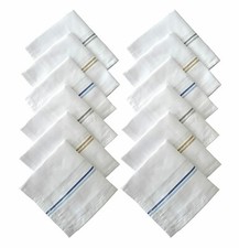 Beautiful Cotton Hankie Stripe White Rumaal Handkerchiefs Office Party Set Of 12