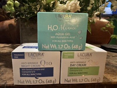 LACURA 3 Pack: Q10 Day & Night Creams H20 Aqua Gel Anti-Aging Skin Care Set Face