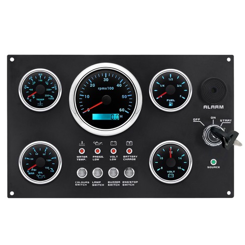 5 Gauge Set with Instrument Panel 0-6000RPM 7 Colors LED For Marine Boat Yacht - Picture 9 of 13