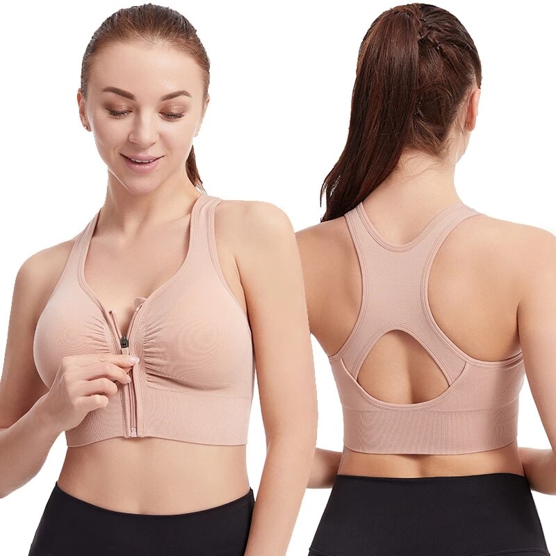 Sports Bra Women Shockproof Front Zipper Closure Adjustable High Impact Push  Up