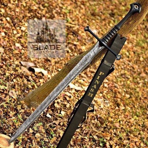 Hand Forged Damascus Steel Movie Viking Sword Battle Ready Medieval W/ Scabbard