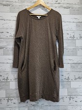 J Jill Pure Jill Sweater Dress Crinkle Knit Stretch Pockets Brown Womens Medium